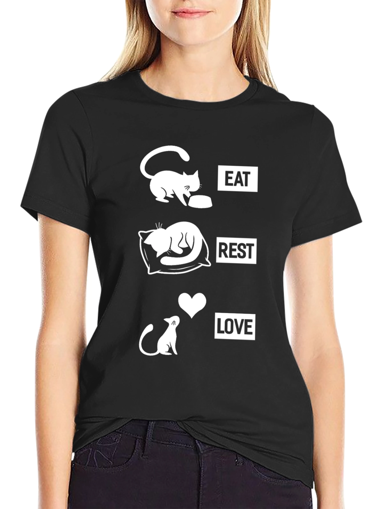 Eat Rest Love Cat Graphic Tee