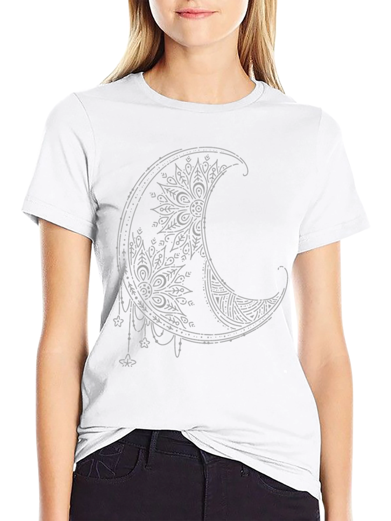 Boho Moon Graphic Tee - Stylish Black T-Shirt