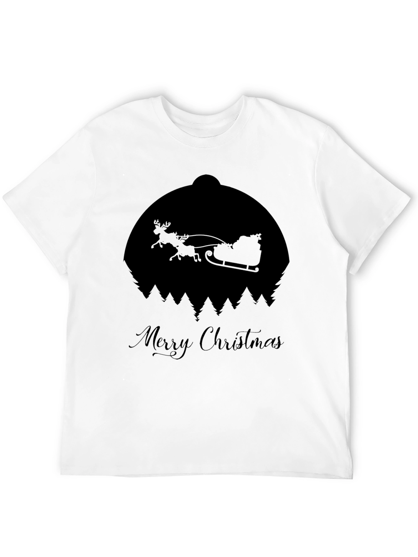 Merry Christmas Santa Sleigh Silhouette Black T-Shirt