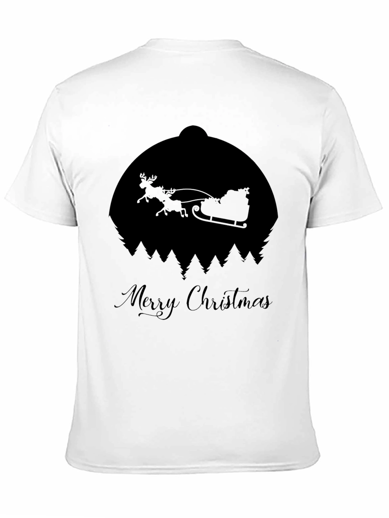 Merry Christmas Santa Sleigh Silhouette Black T-Shirt