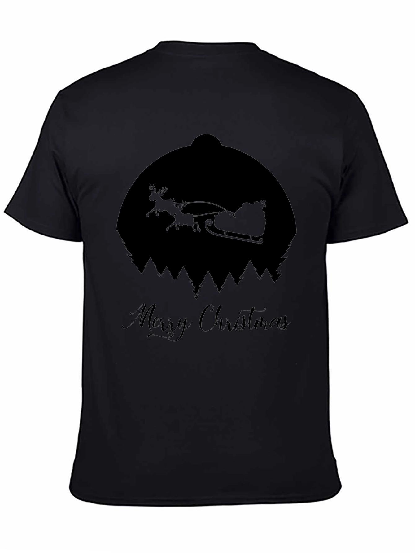 Merry Christmas Santa Sleigh Silhouette Black T-Shirt