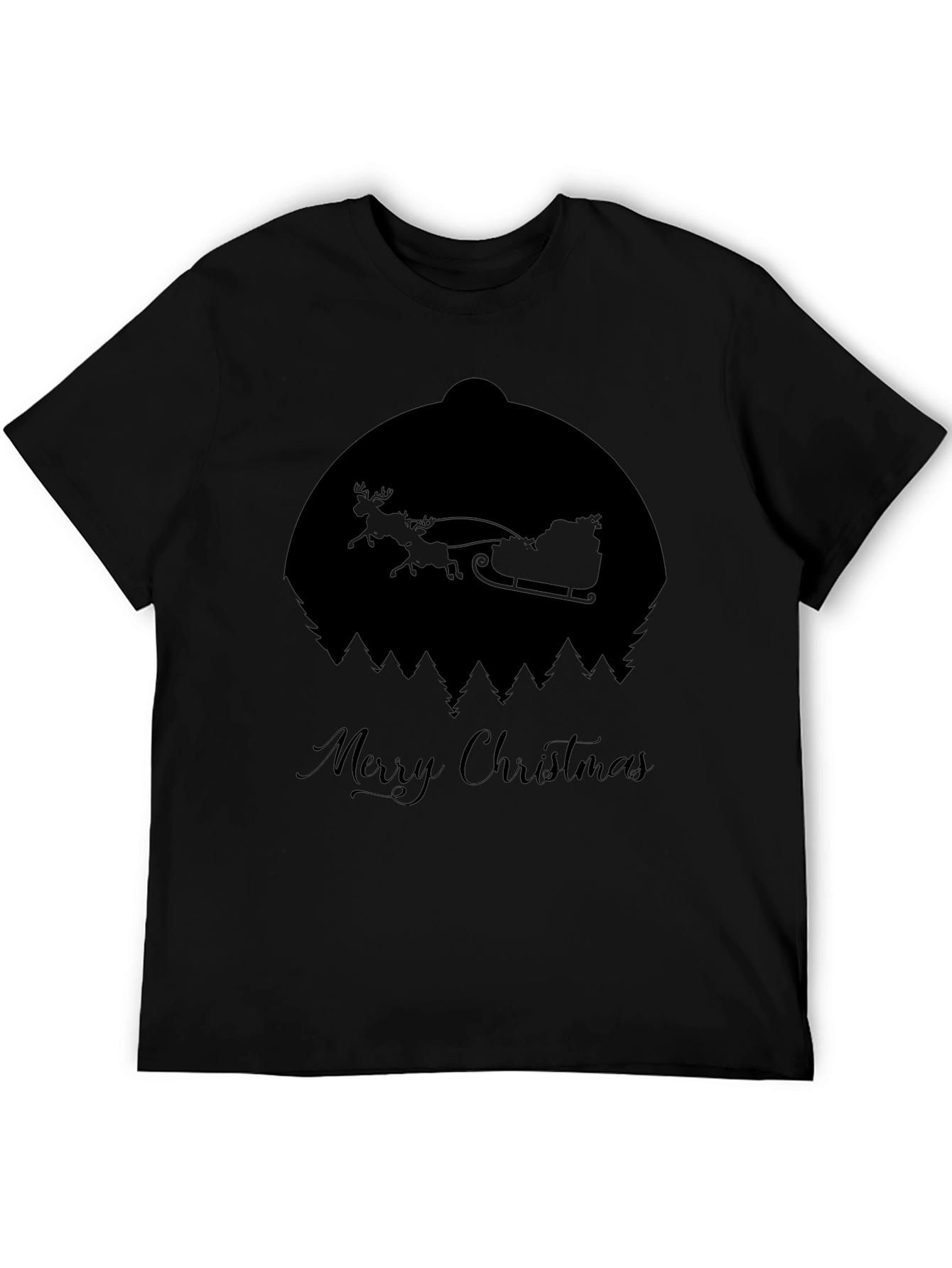 Merry Christmas Santa Sleigh Silhouette Black T-Shirt