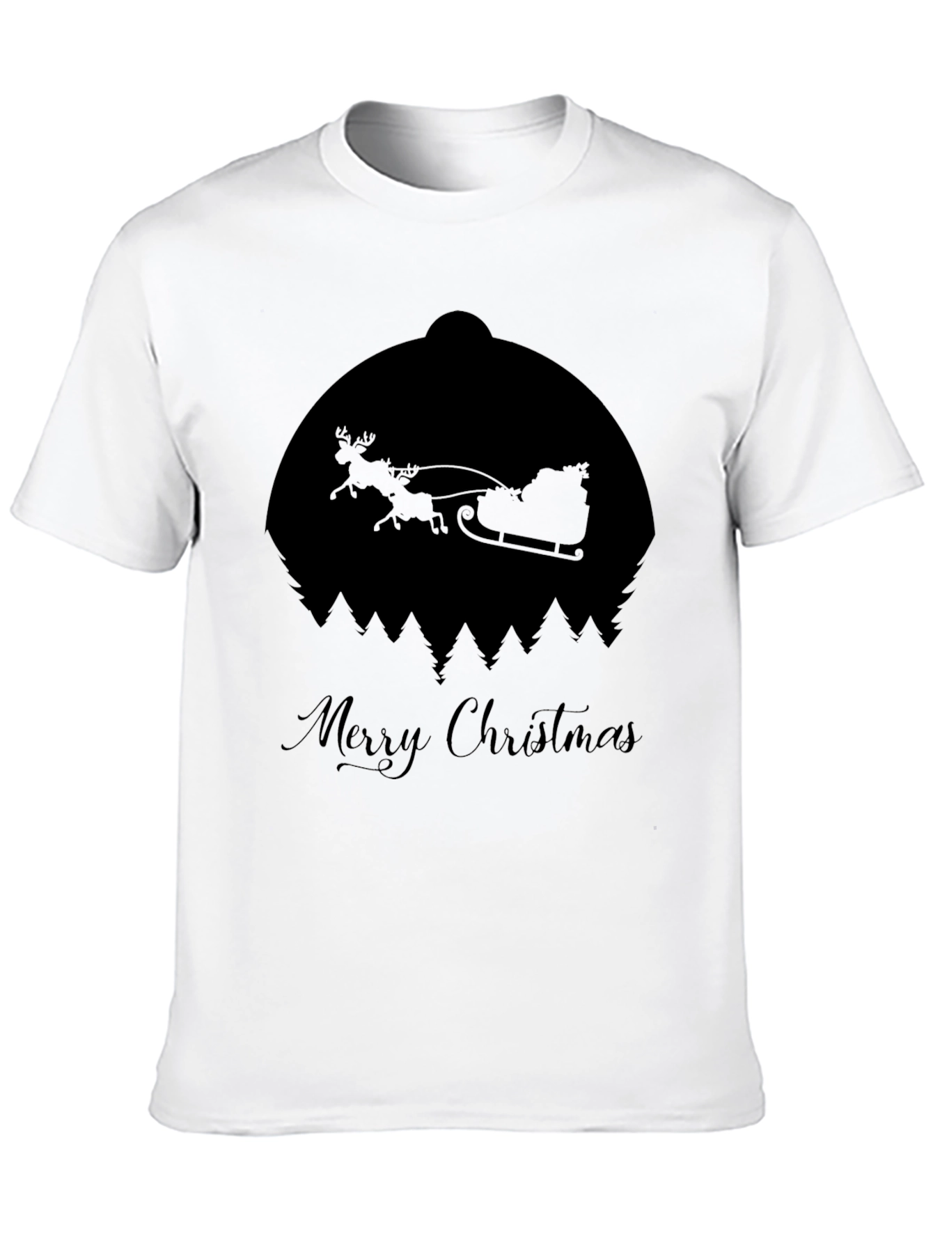 Merry Christmas Santa Sleigh Silhouette Black T-Shirt
