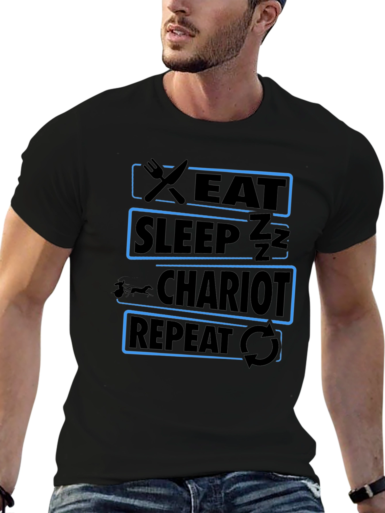 Eat Sleep Chariot Repeat Black T-Shirt