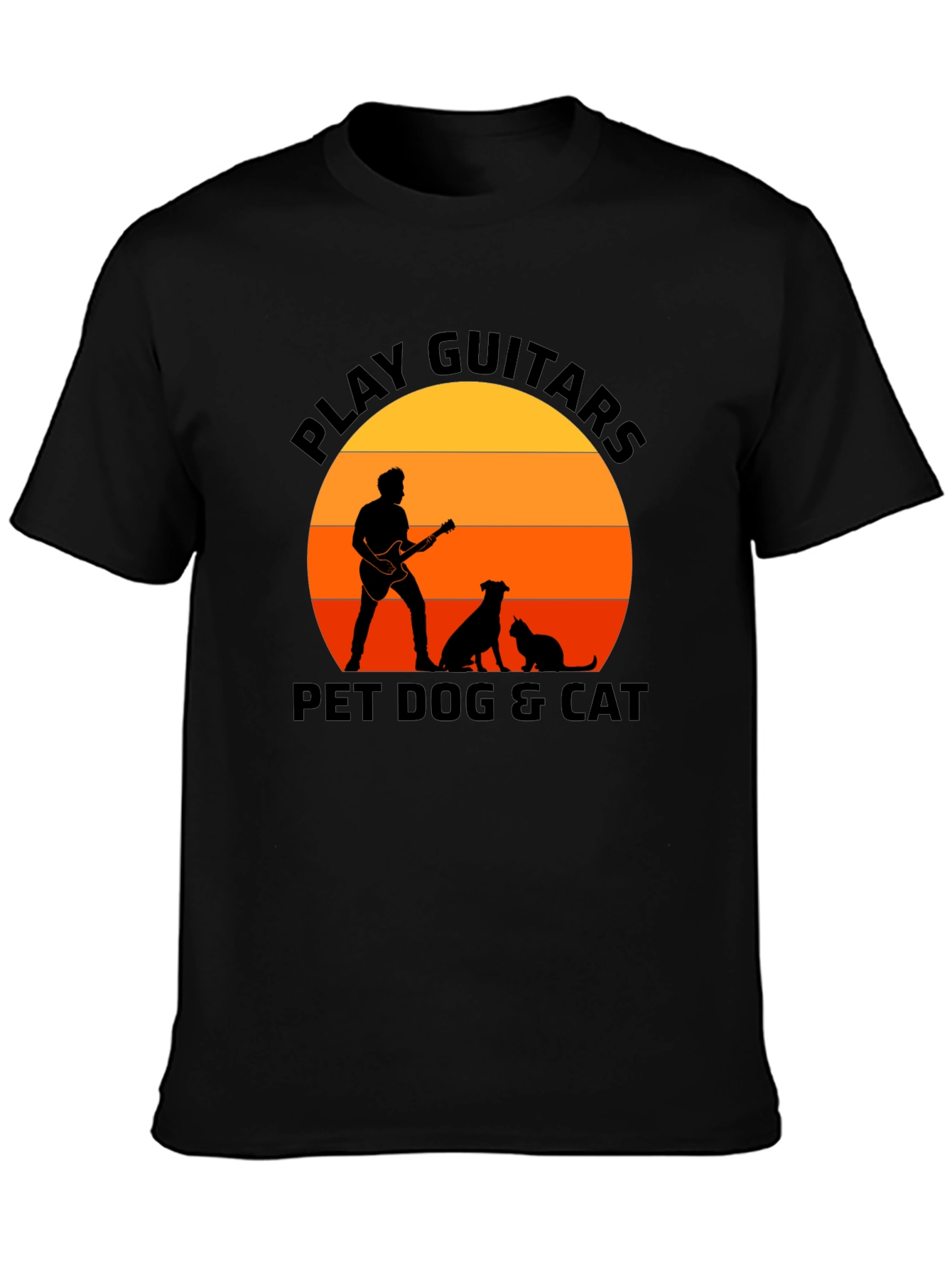 Play Guitars Pet Dog & Cat Black T-Shirt