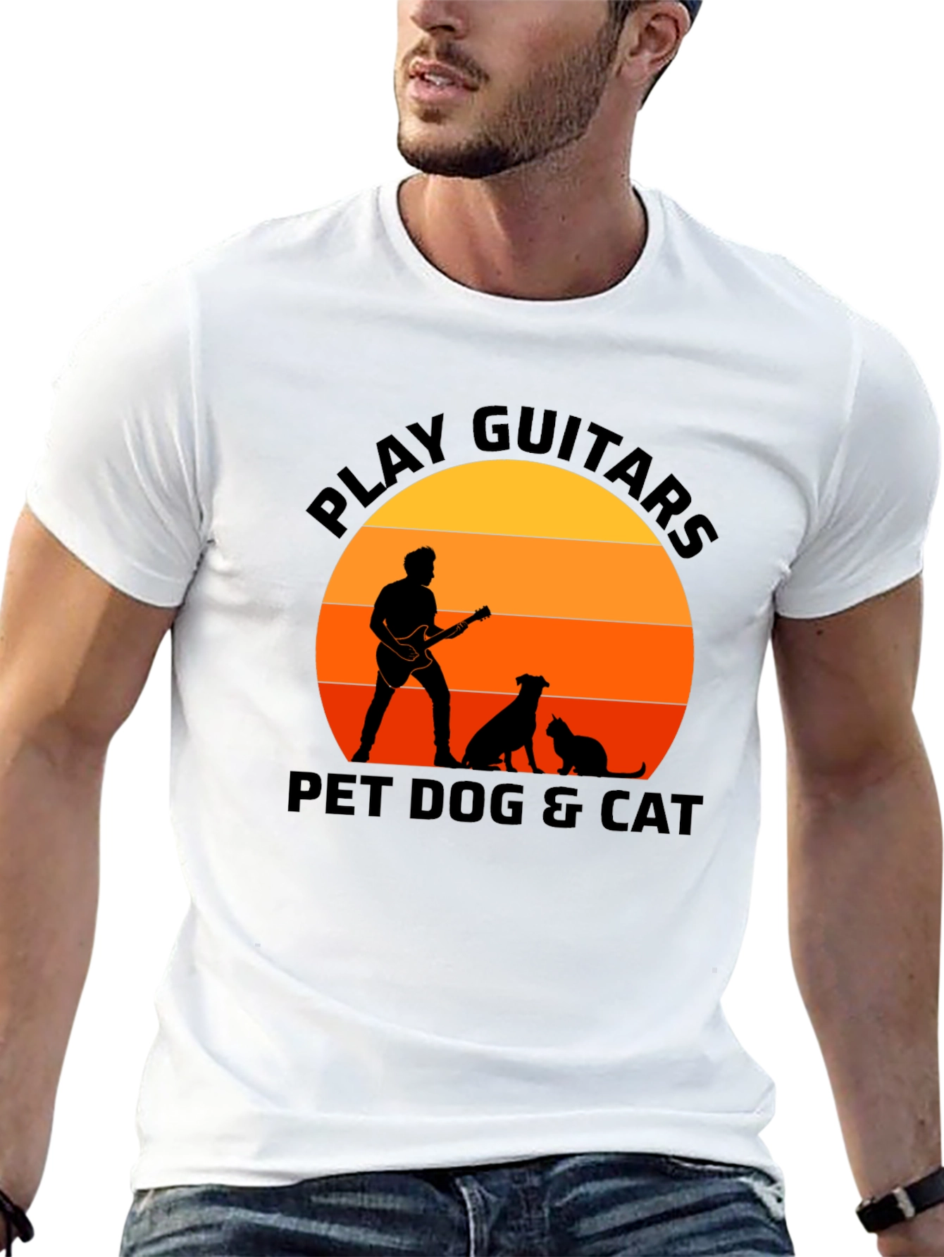 Play Guitars Pet Dog & Cat Black T-Shirt