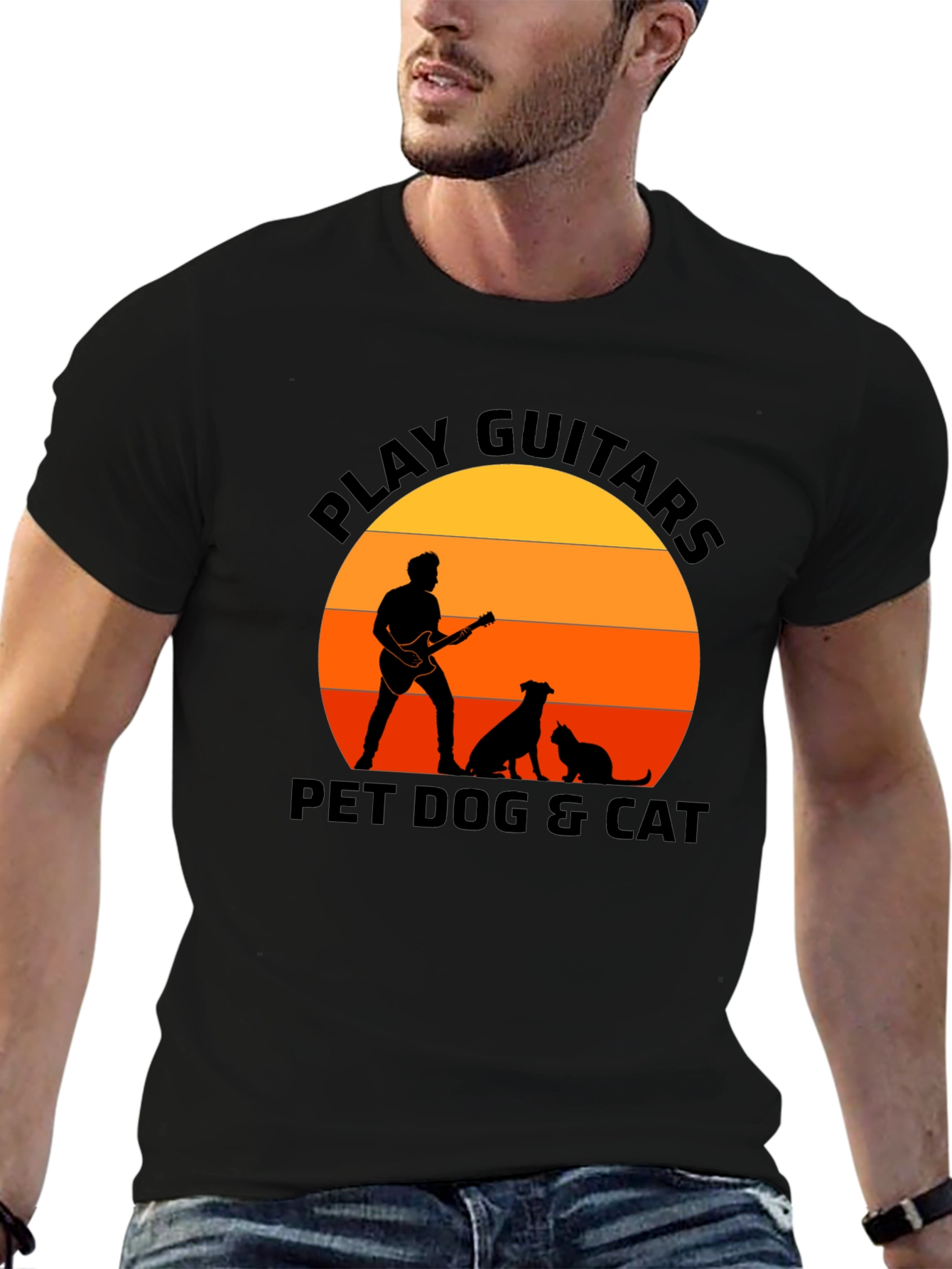 Play Guitars Pet Dog & Cat Black T-Shirt