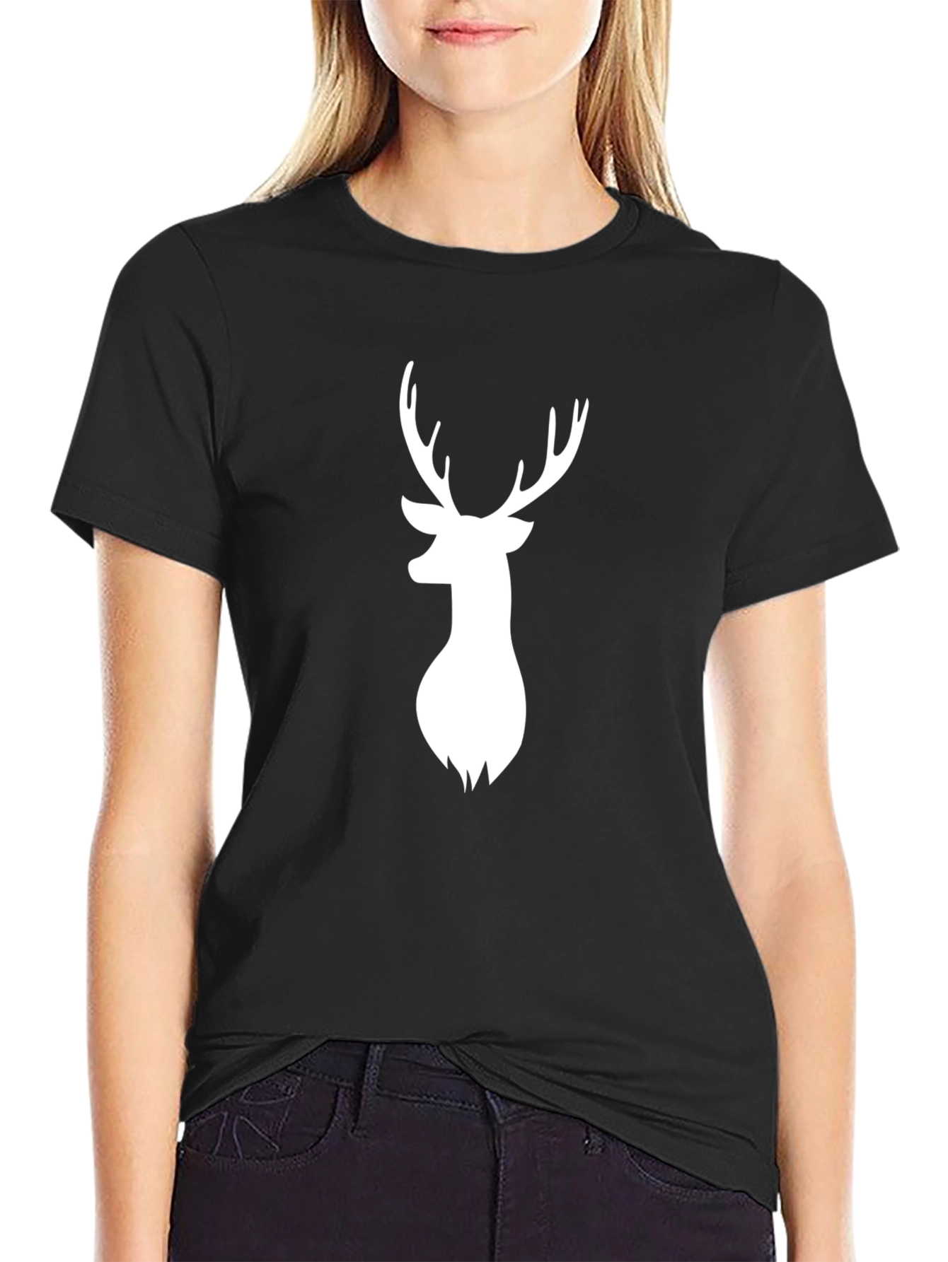 Deer Head Graphic Tee - Black Casual Shirt