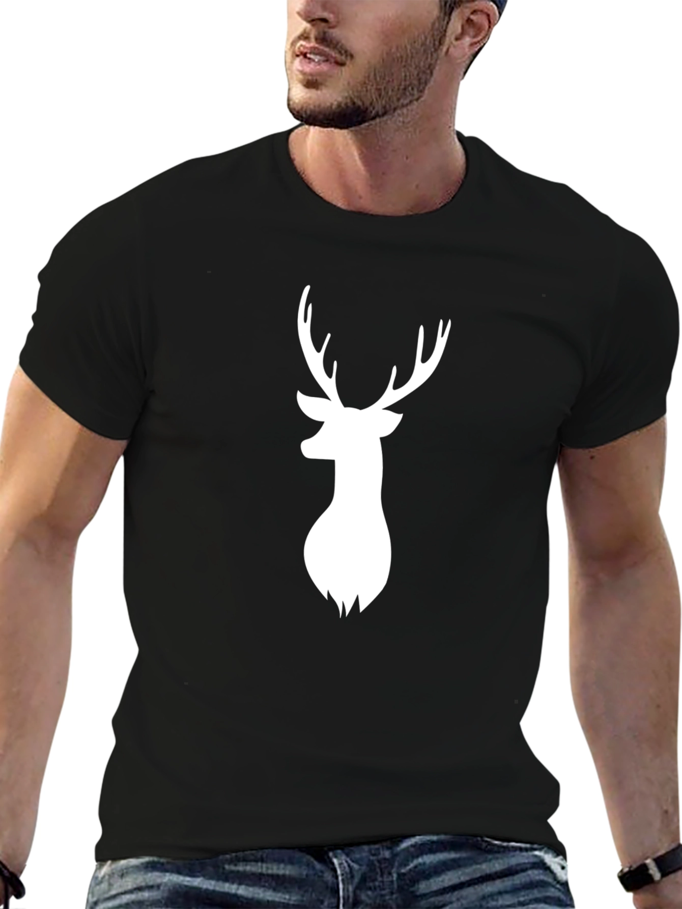 Deer Head Graphic Tee - Black Casual Shirt