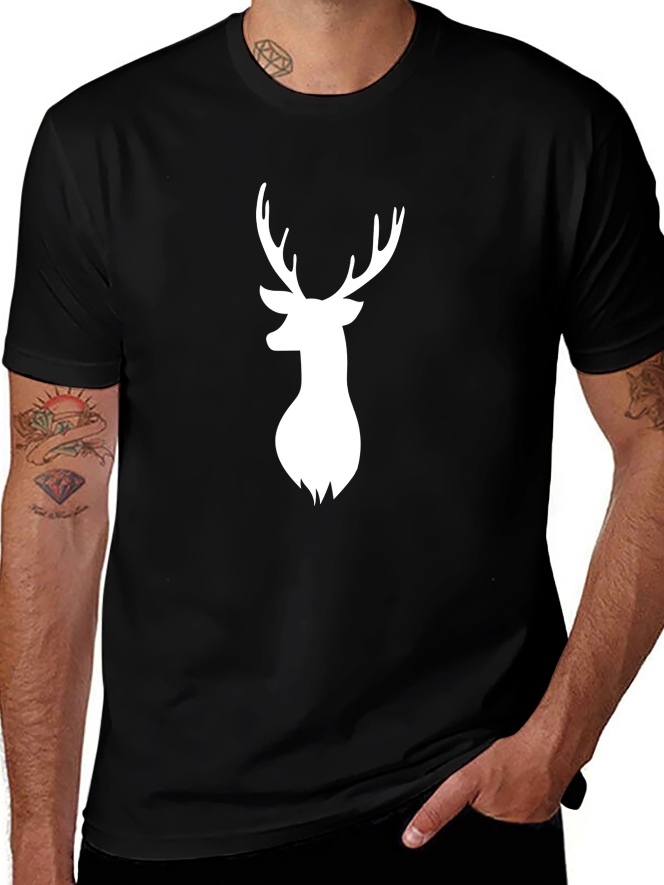 Deer Head Graphic Tee - Black Casual Shirt