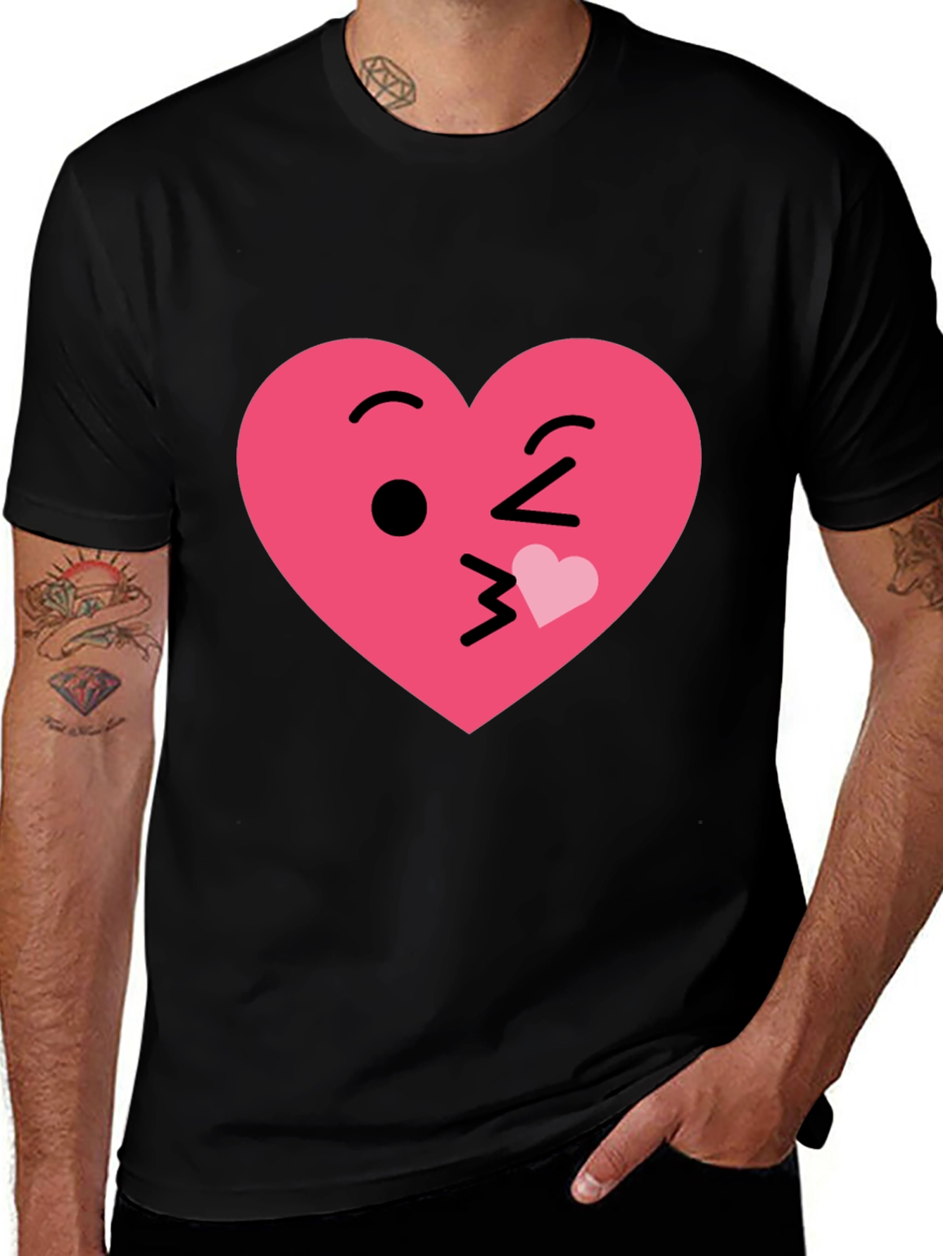 Kissing Heart Emoji Graphic Tee - Black