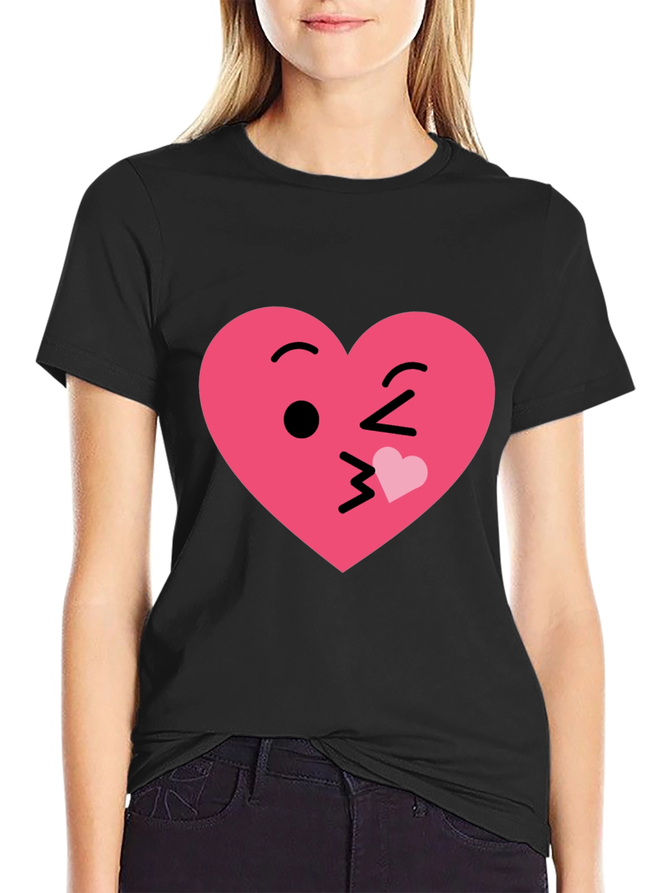 Kissing Heart Emoji Graphic Tee - Black