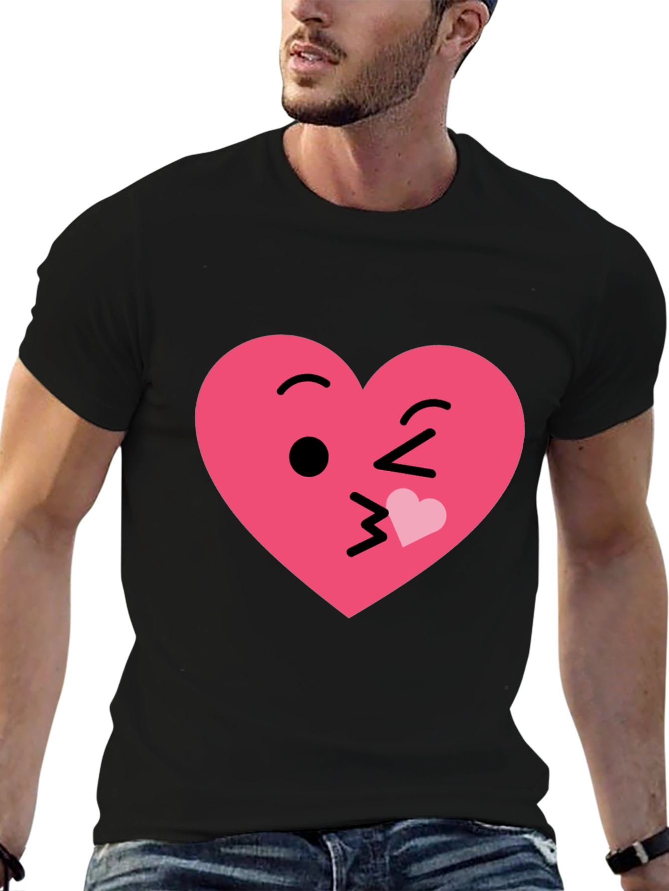 Kissing Heart Emoji Graphic Tee - Black