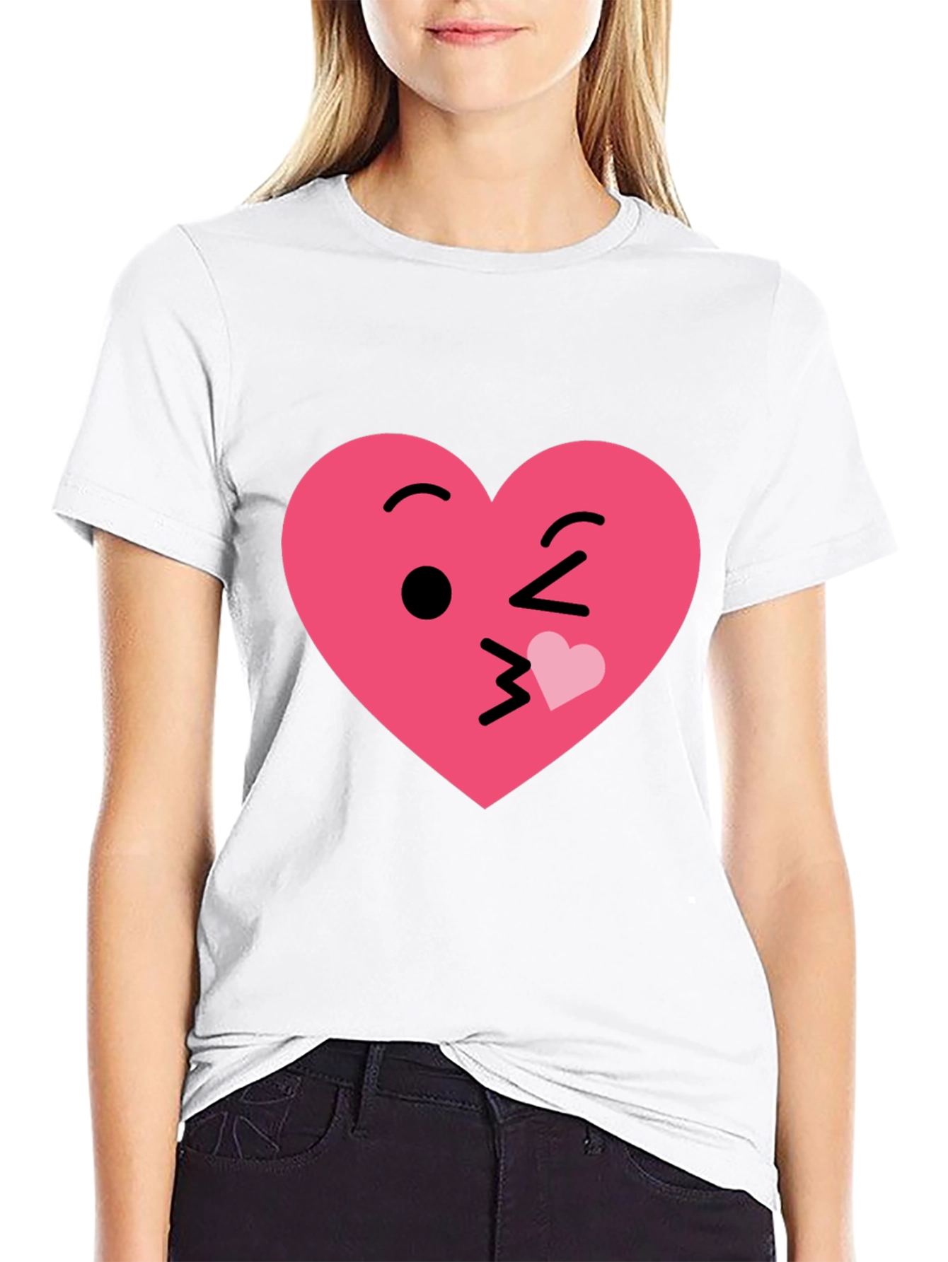 Kissing Heart Emoji Graphic Tee - Black