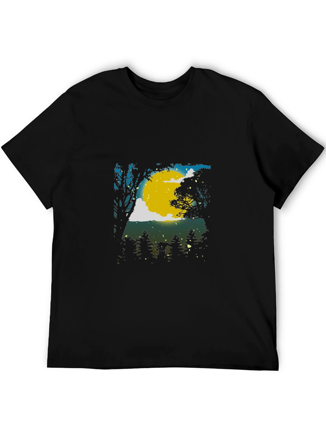 Moonlit Forest Graphic Tee - Black Cotton Blend
