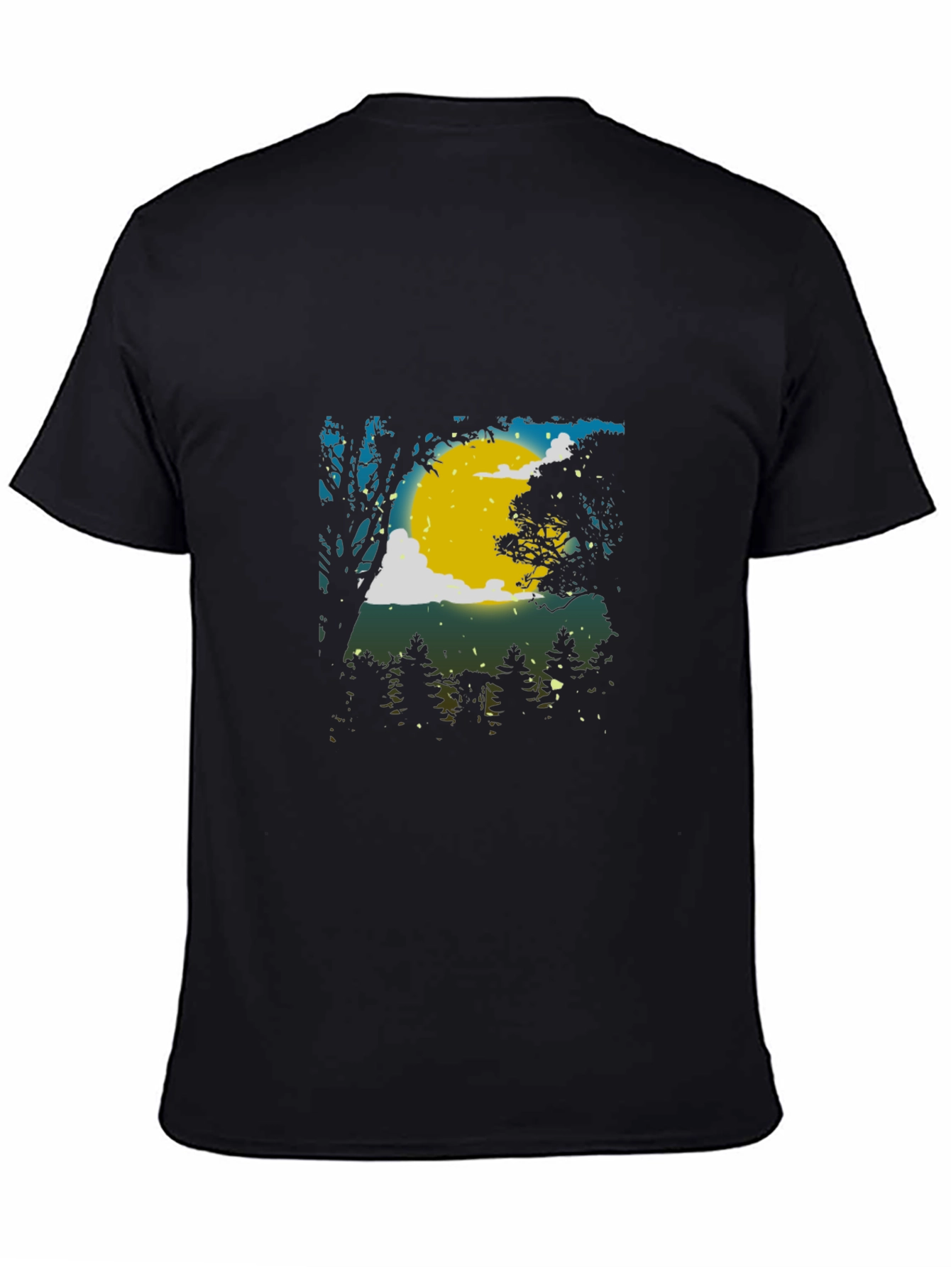 Moonlit Forest Graphic Tee - Black Cotton Blend