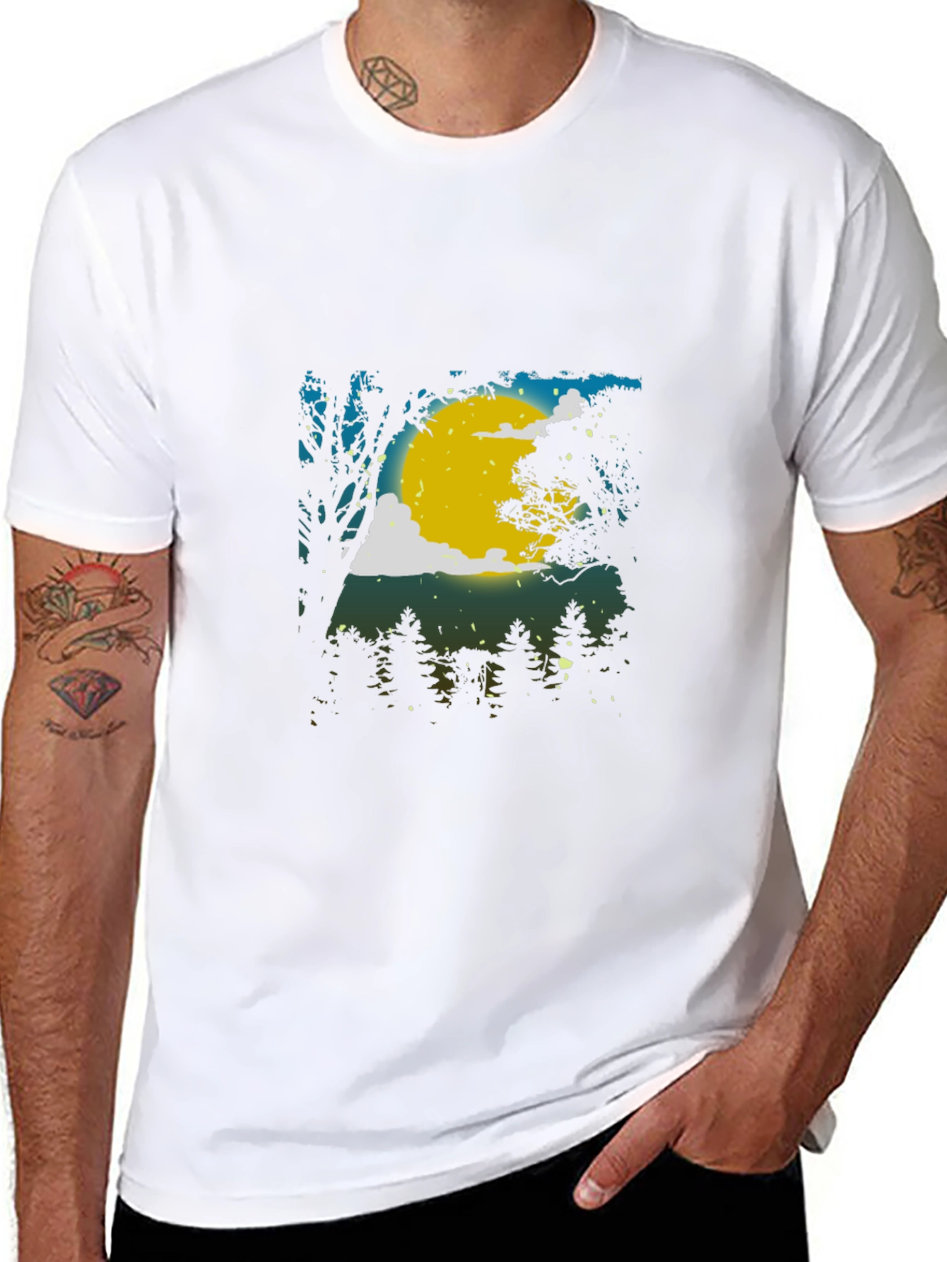Moonlit Forest Graphic Tee - Black Cotton Blend