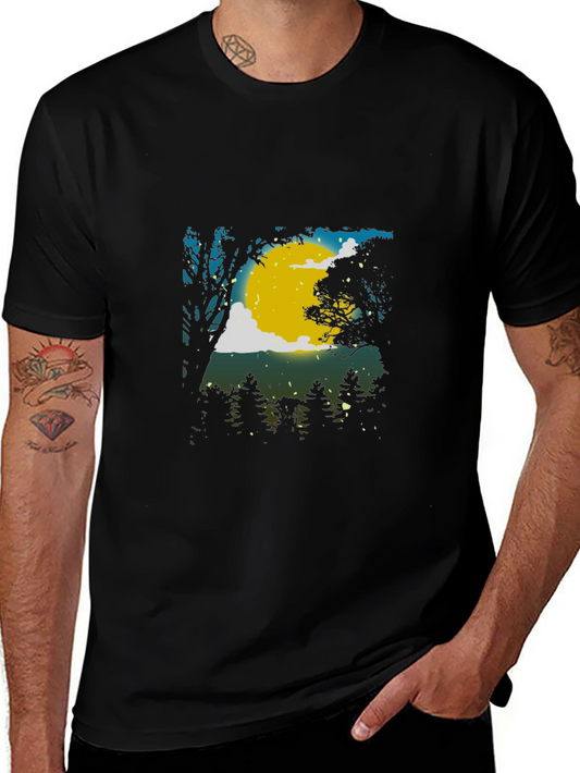 Moonlit Forest Graphic Tee - Black Cotton Blend