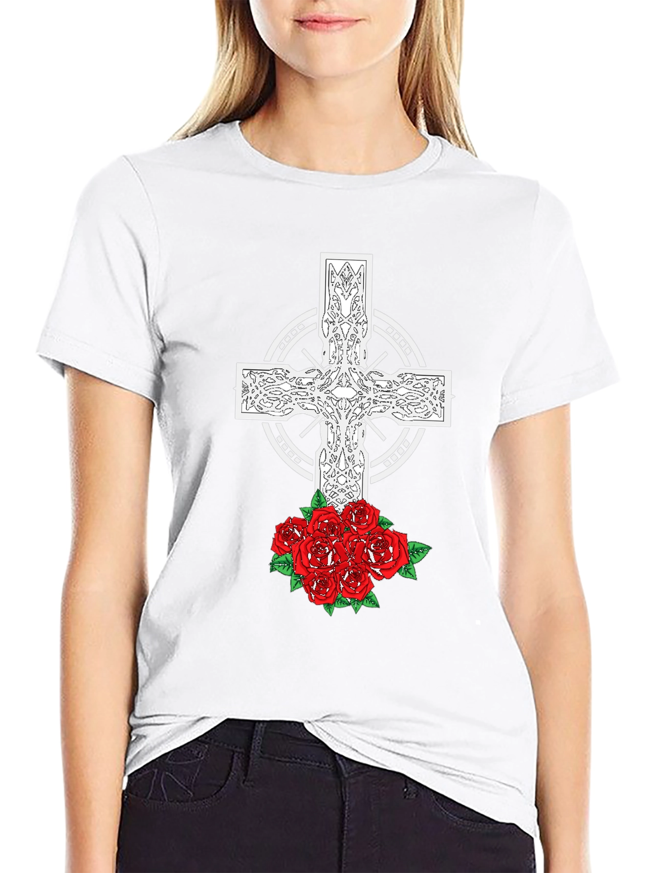 Celtic Cross and Roses Graphic Tee