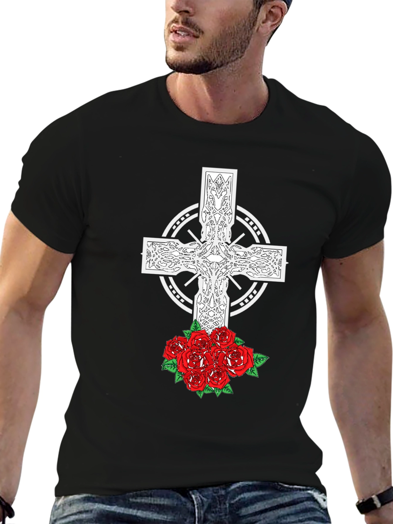 Celtic Cross and Roses Graphic Tee