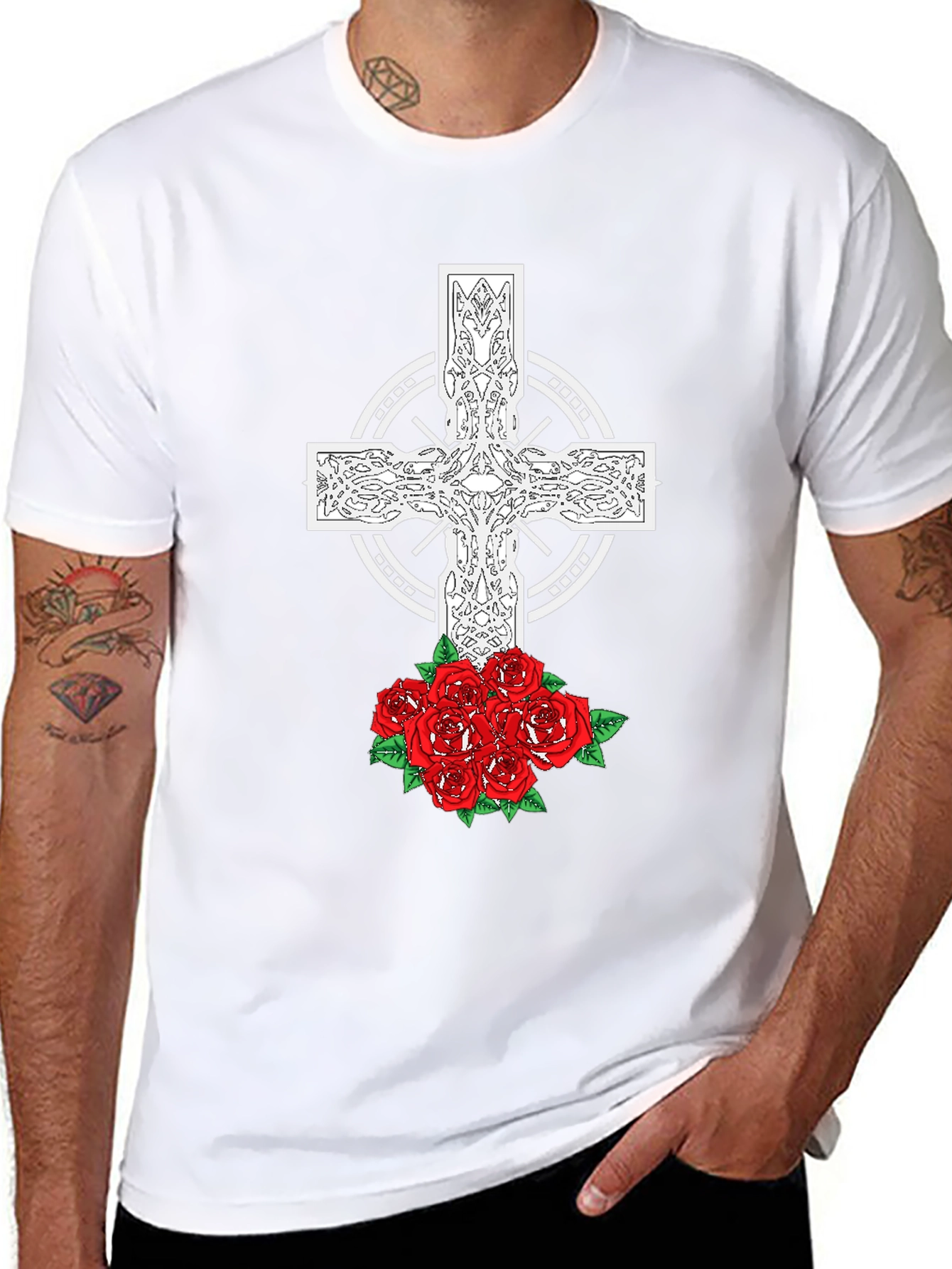 Celtic Cross and Roses Graphic Tee