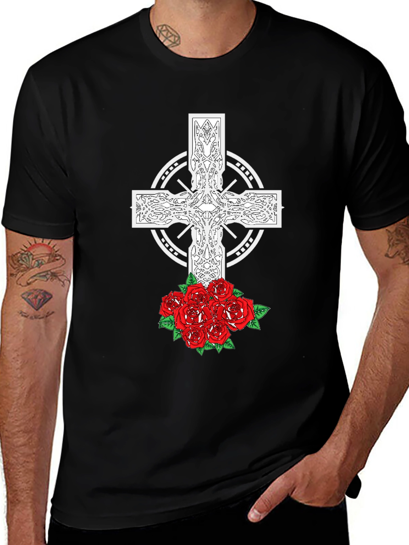 Celtic Cross and Roses Graphic Tee