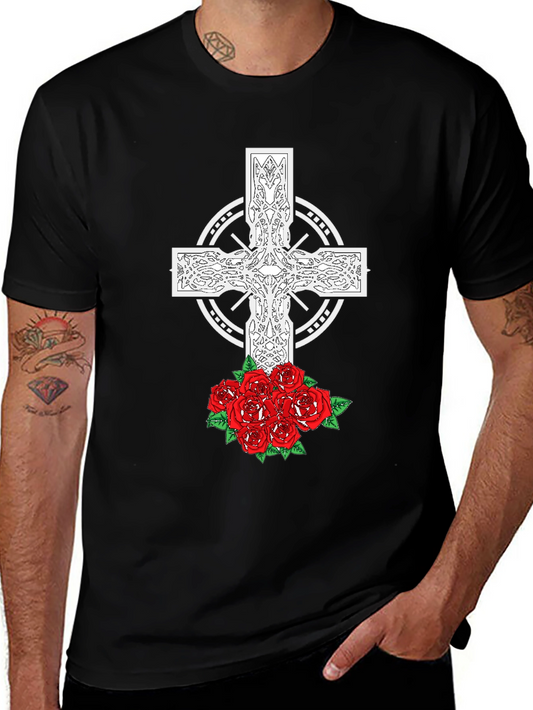 Celtic Cross and Roses Graphic Tee