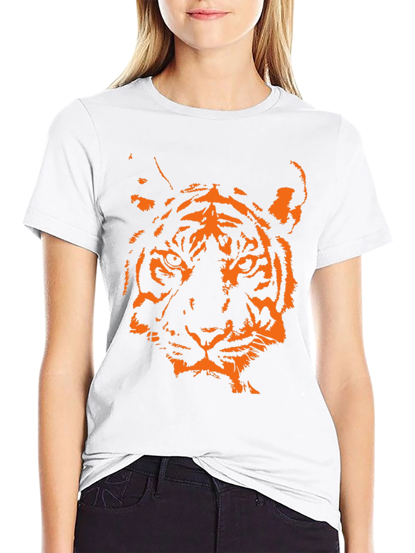 Tiger Graphic Print Crew Neck T-Shirt - Black
