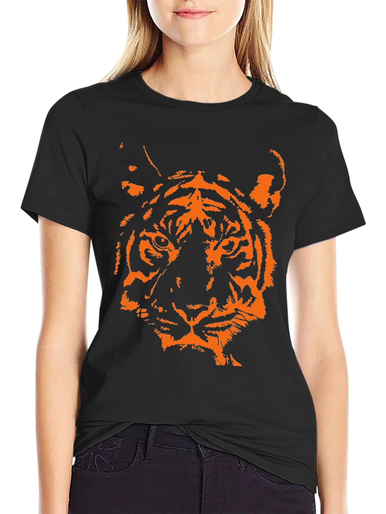Tiger Graphic Print Crew Neck T-Shirt - Black