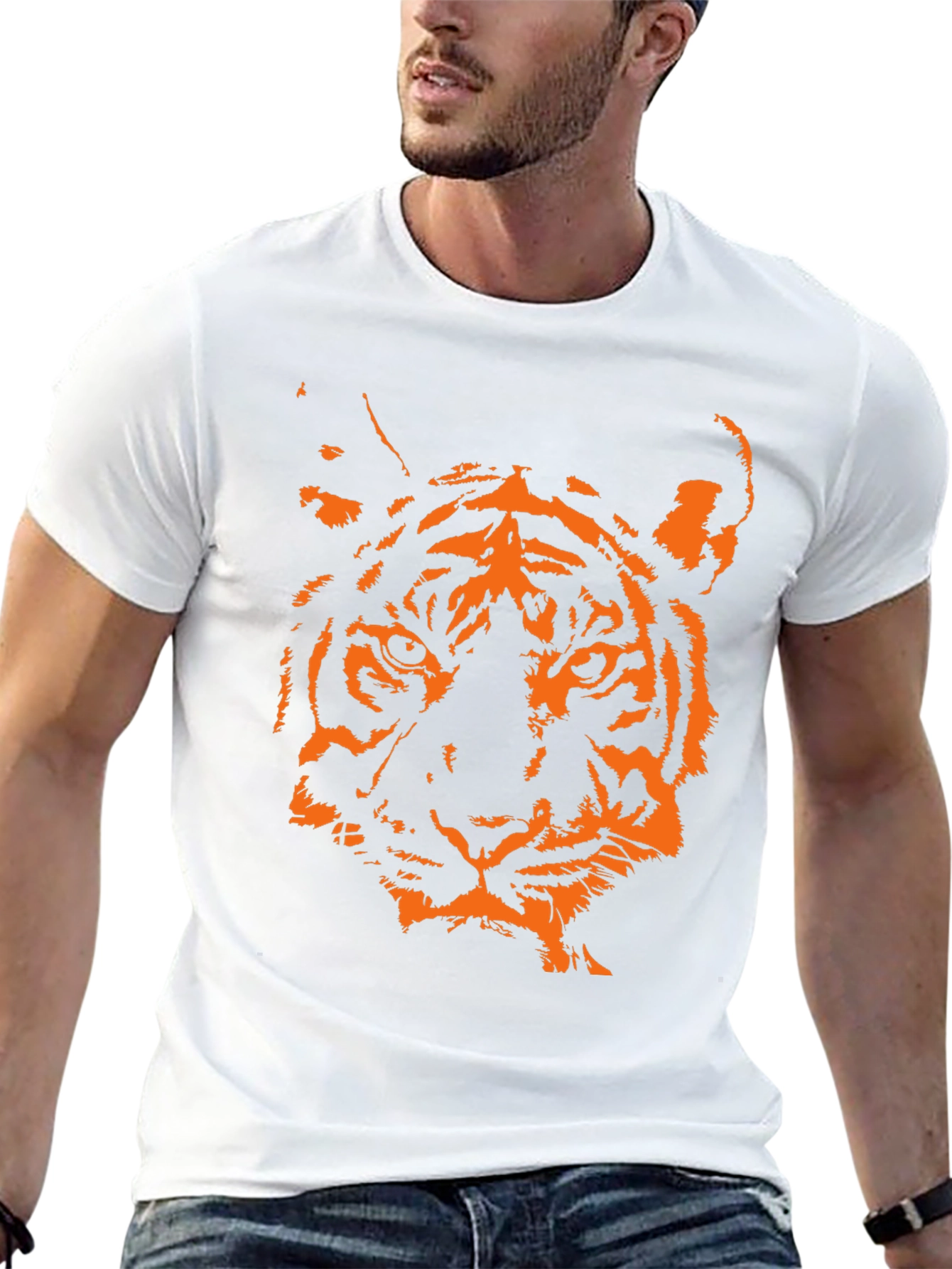 Tiger Graphic Print Crew Neck T-Shirt - Black