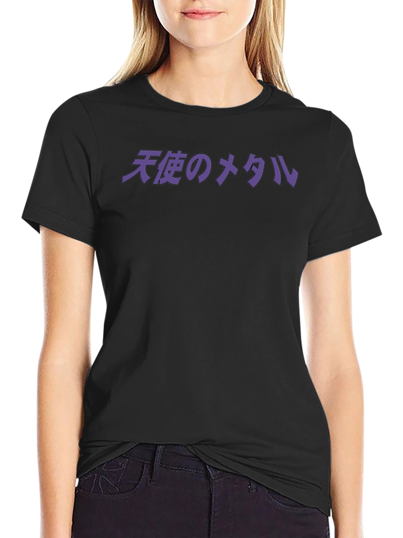 Angel Metal Text Graphic Black T-Shirt