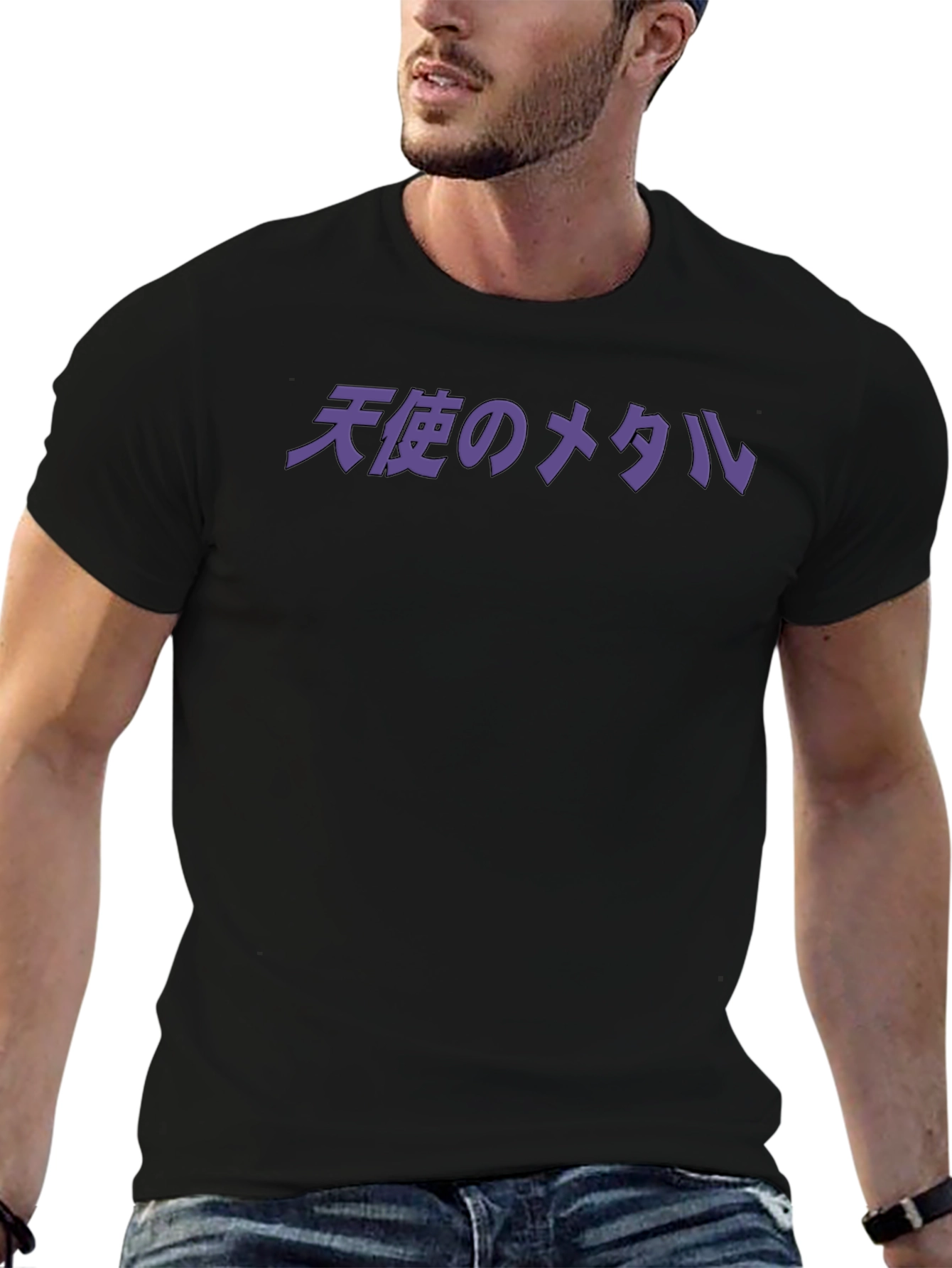 Angel Metal Text Graphic Black T-Shirt