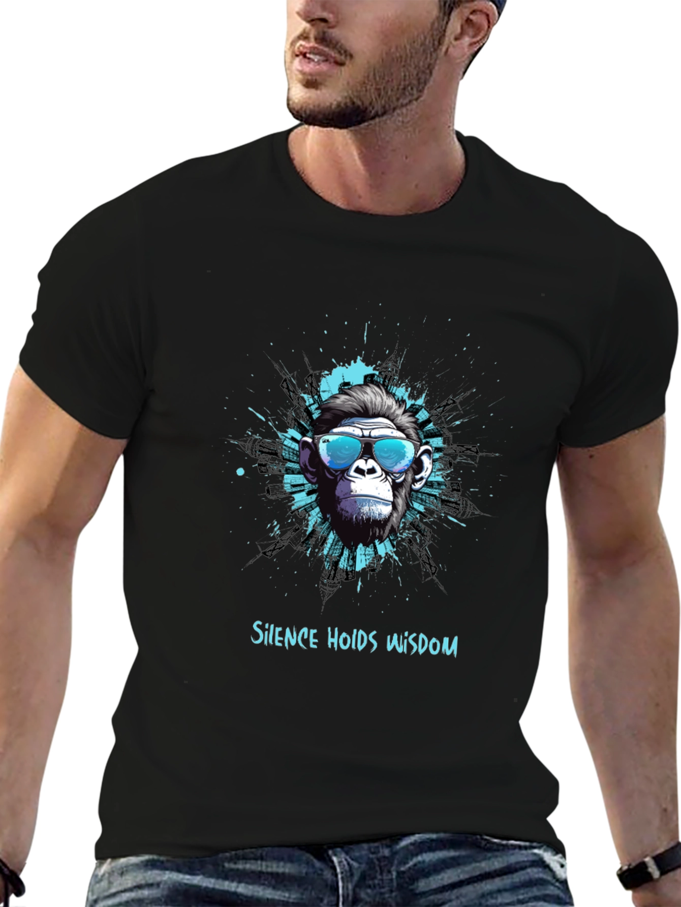 Cool Monkey Graphic Tee - Silence Holds Wisdom