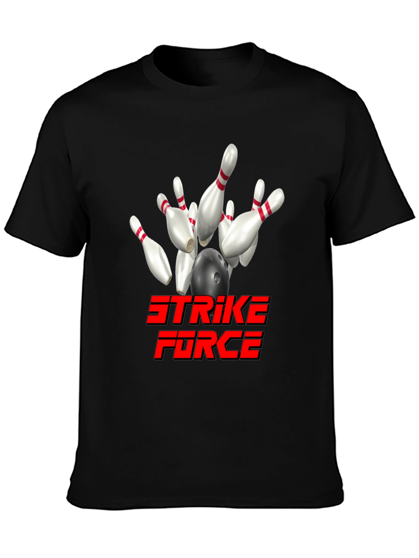 Strike Force Bowling T-Shirt - Black Cotton Blend