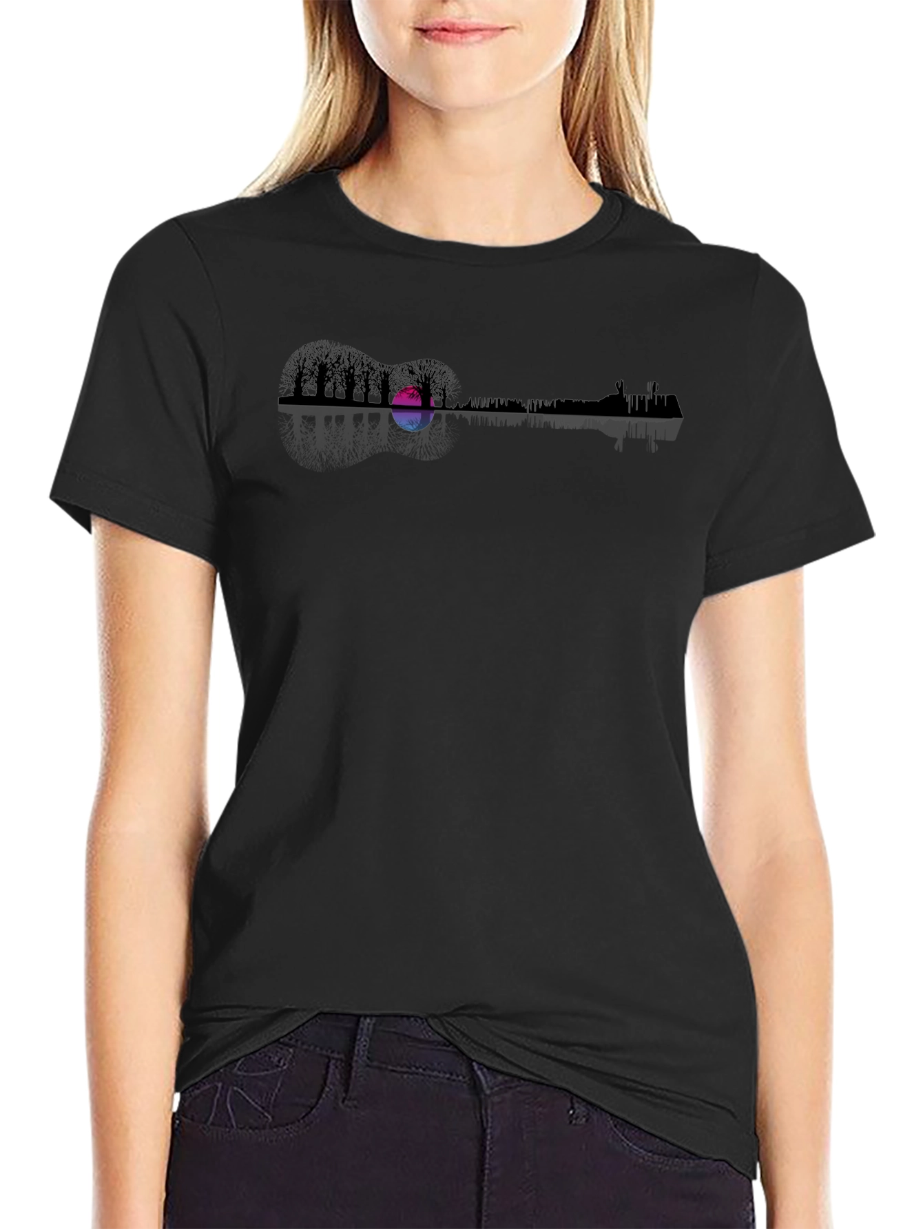 Guitar Landscape Graphic Tee - Black