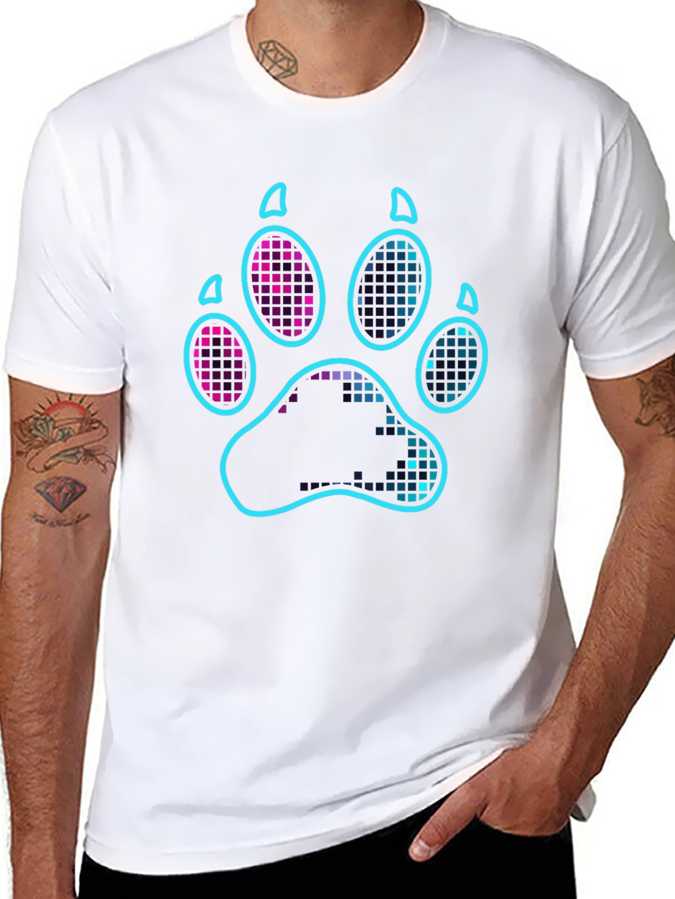 Neon Paw Print Graphic T-Shirt - Casual Style