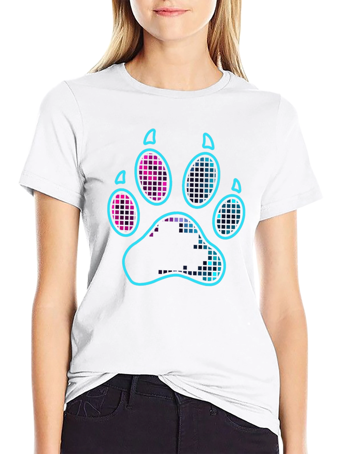 Neon Paw Print Graphic T-Shirt - Casual Style