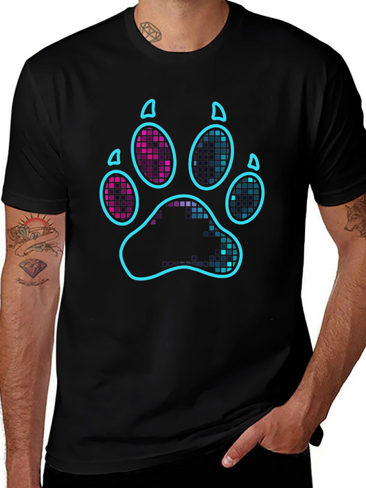 Neon Paw Print Graphic T-Shirt - Casual Style