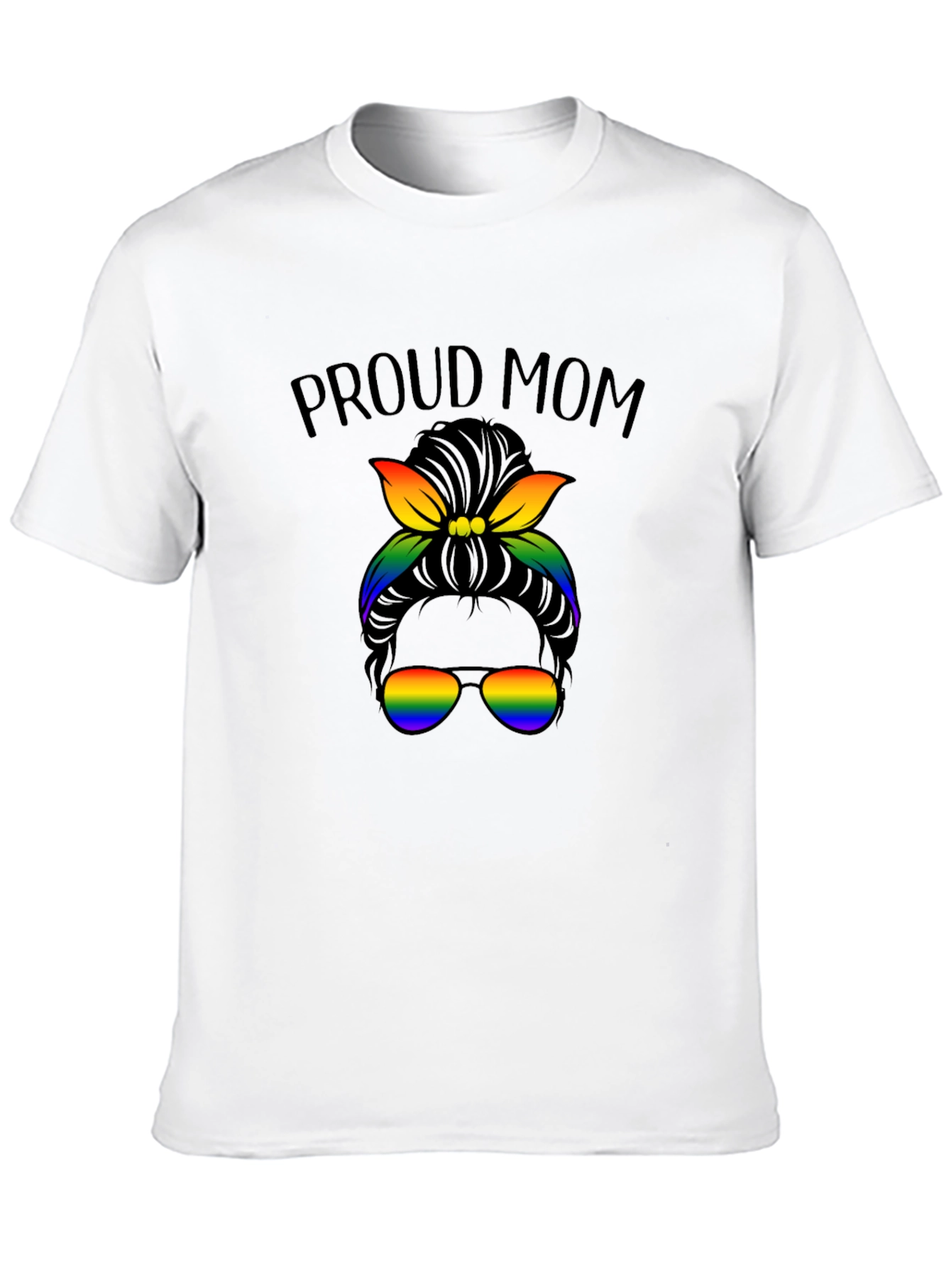 Proud Mom Messy Bun Rainbow T-Shirt