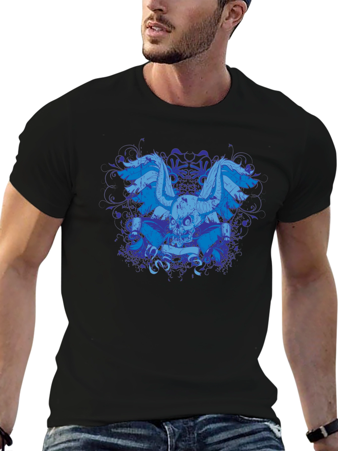 Skull Wings Graphic Black T-Shirt