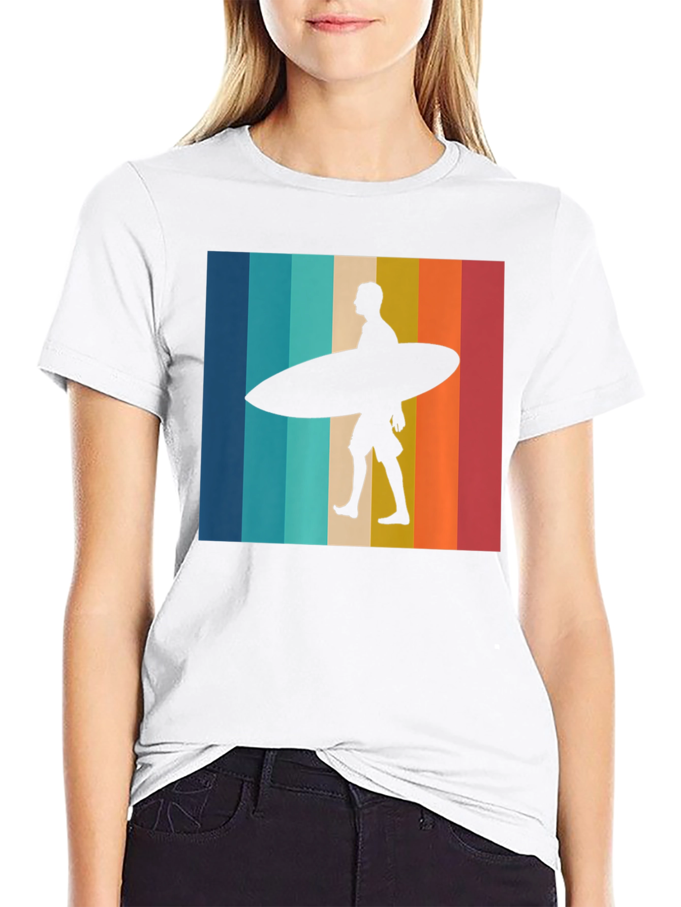 Retro Surfer Graphic Tee - Black Cotton T-Shirt