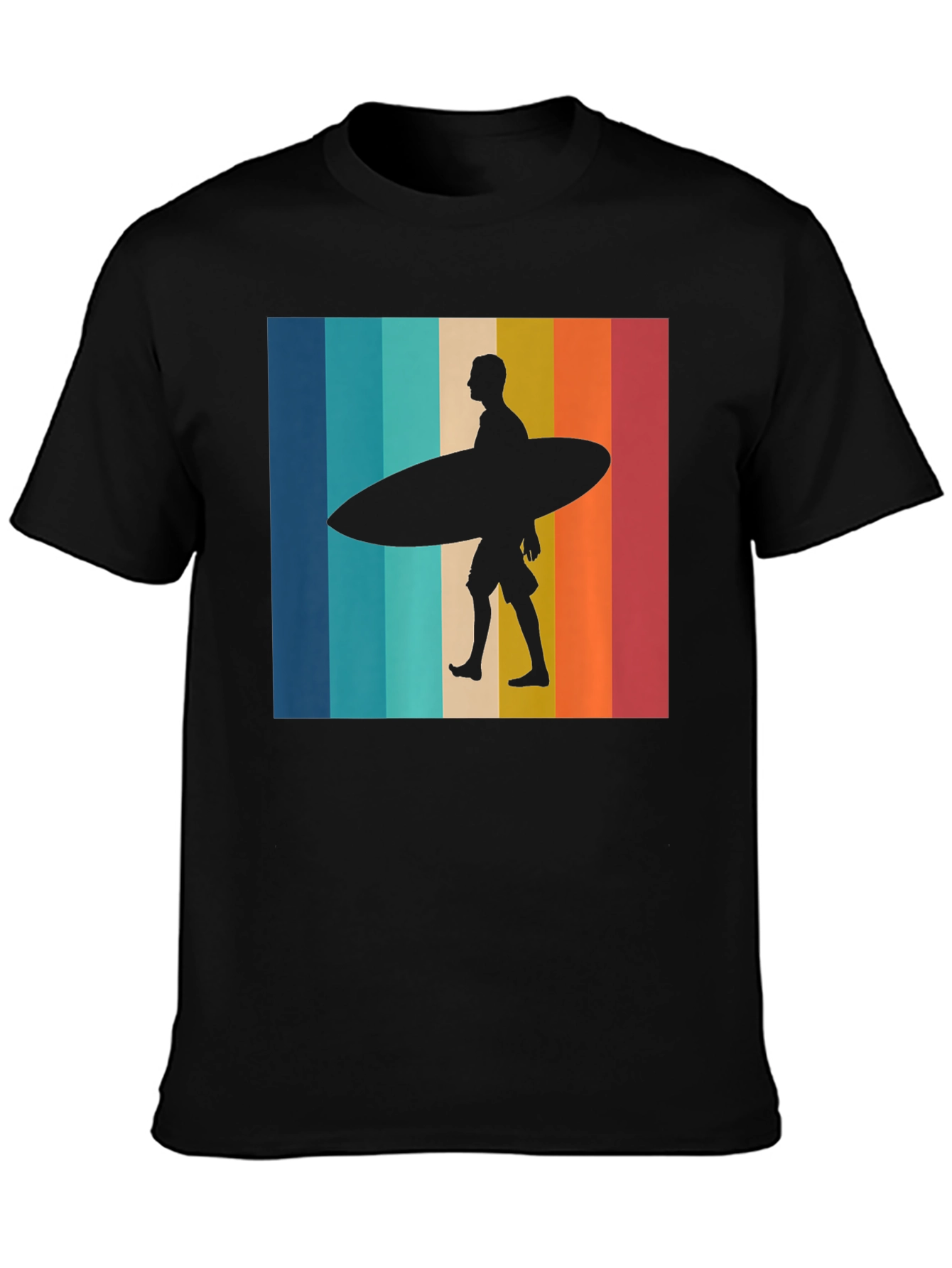 Retro Surfer Graphic Tee - Black Cotton T-Shirt