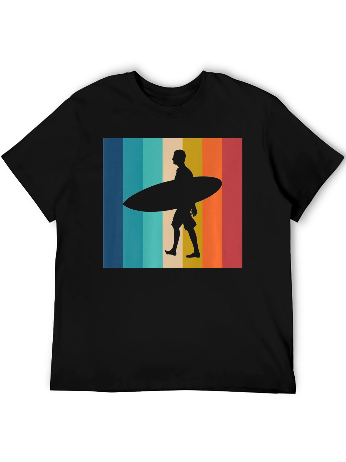 Retro Surfer Graphic Tee - Black Cotton T-Shirt