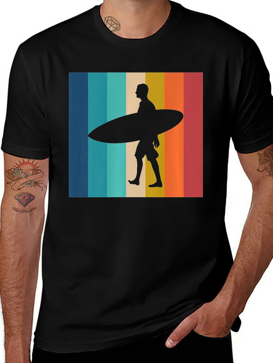 Retro Surfer Graphic Tee - Black Cotton T-Shirt