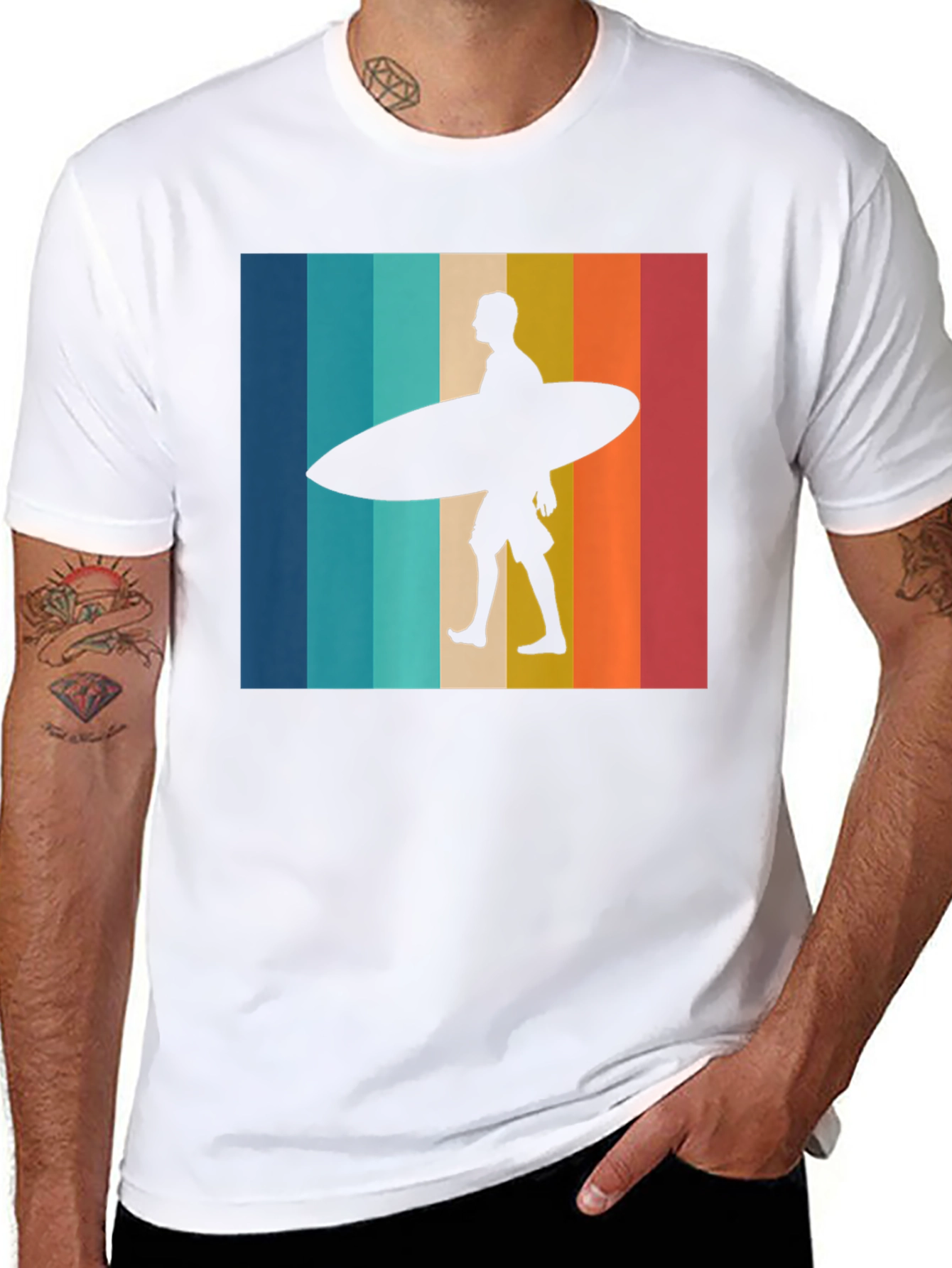 Retro Surfer Graphic Tee - Black Cotton T-Shirt