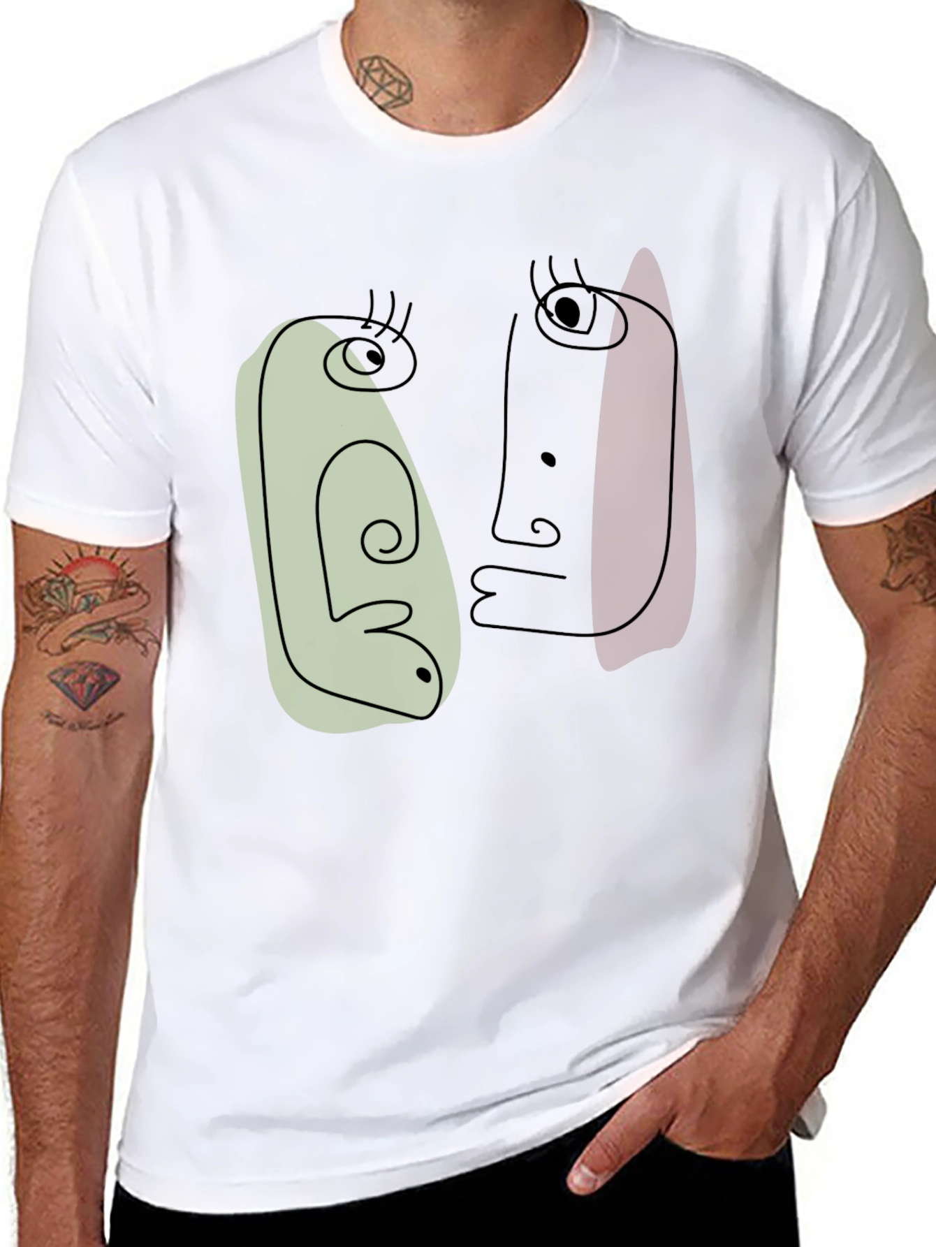 Abstract Faces Graphic Tee - Modern Art Shirt