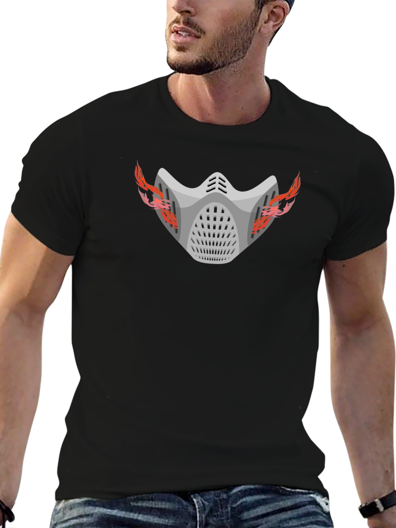 Masked Flames Graphic Black T-Shirt