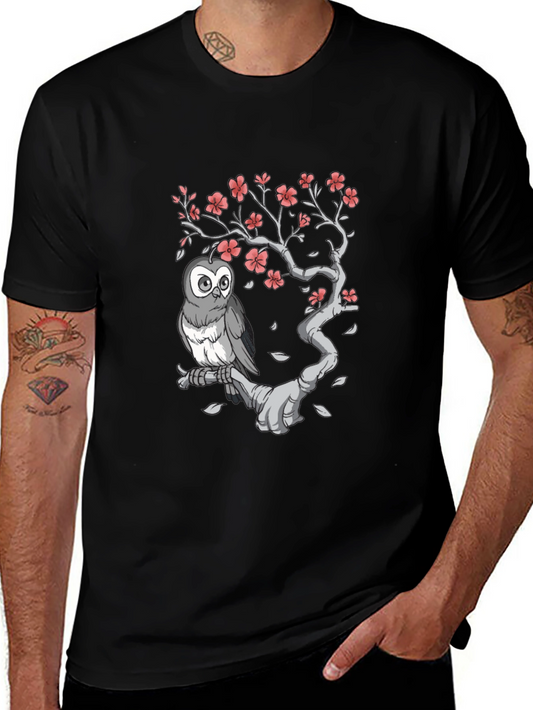 Owl on Branch Graphic Tee - Black