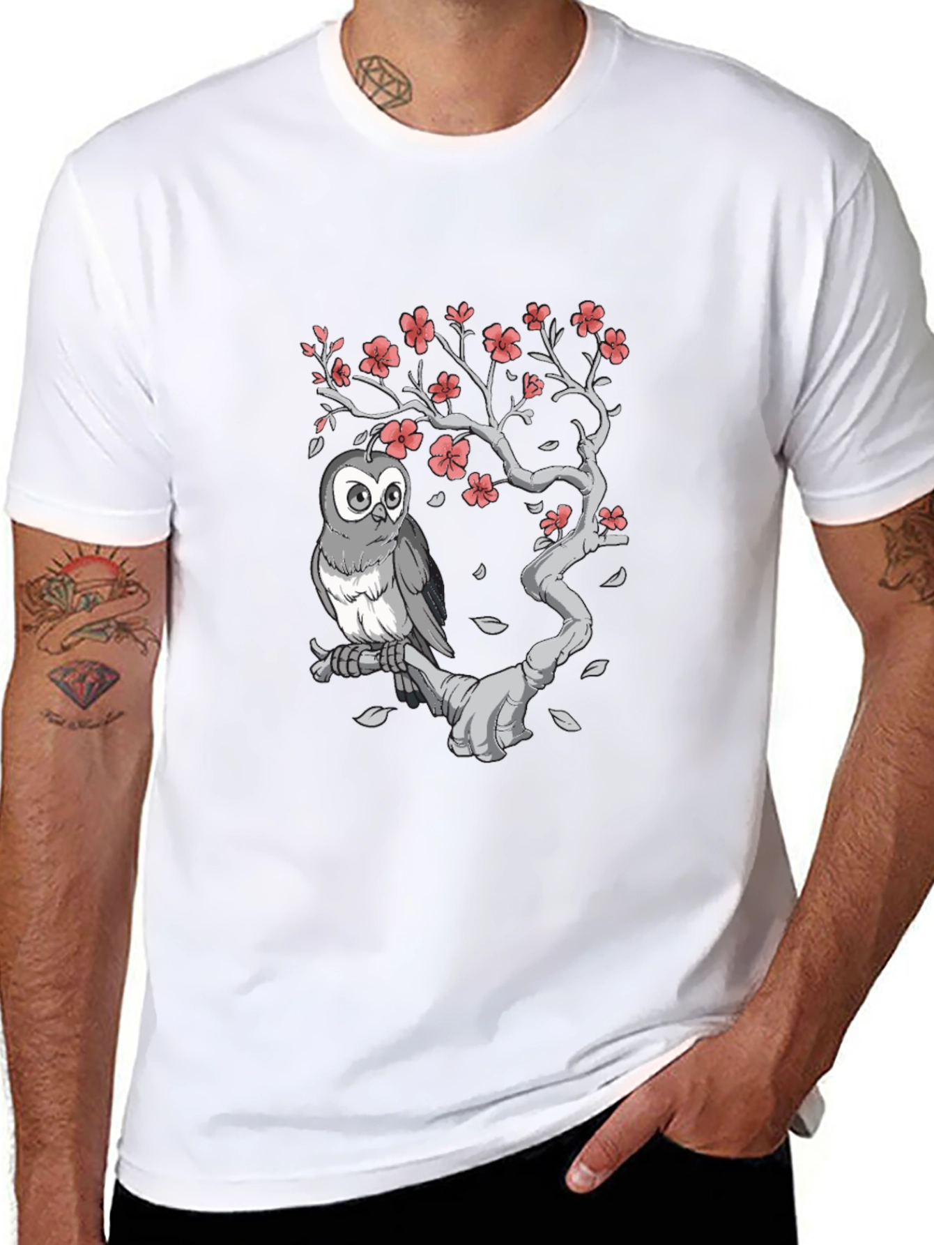 Owl on Branch Graphic Tee - Black