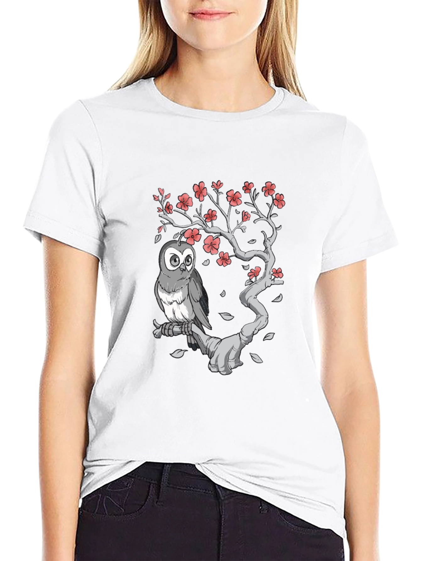 Owl on Branch Graphic Tee - Black